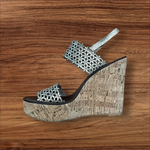 Tory Burch Floral Perforated 125mm Wedge Sandal Natural Blush size 9 - Picture 6 of 13